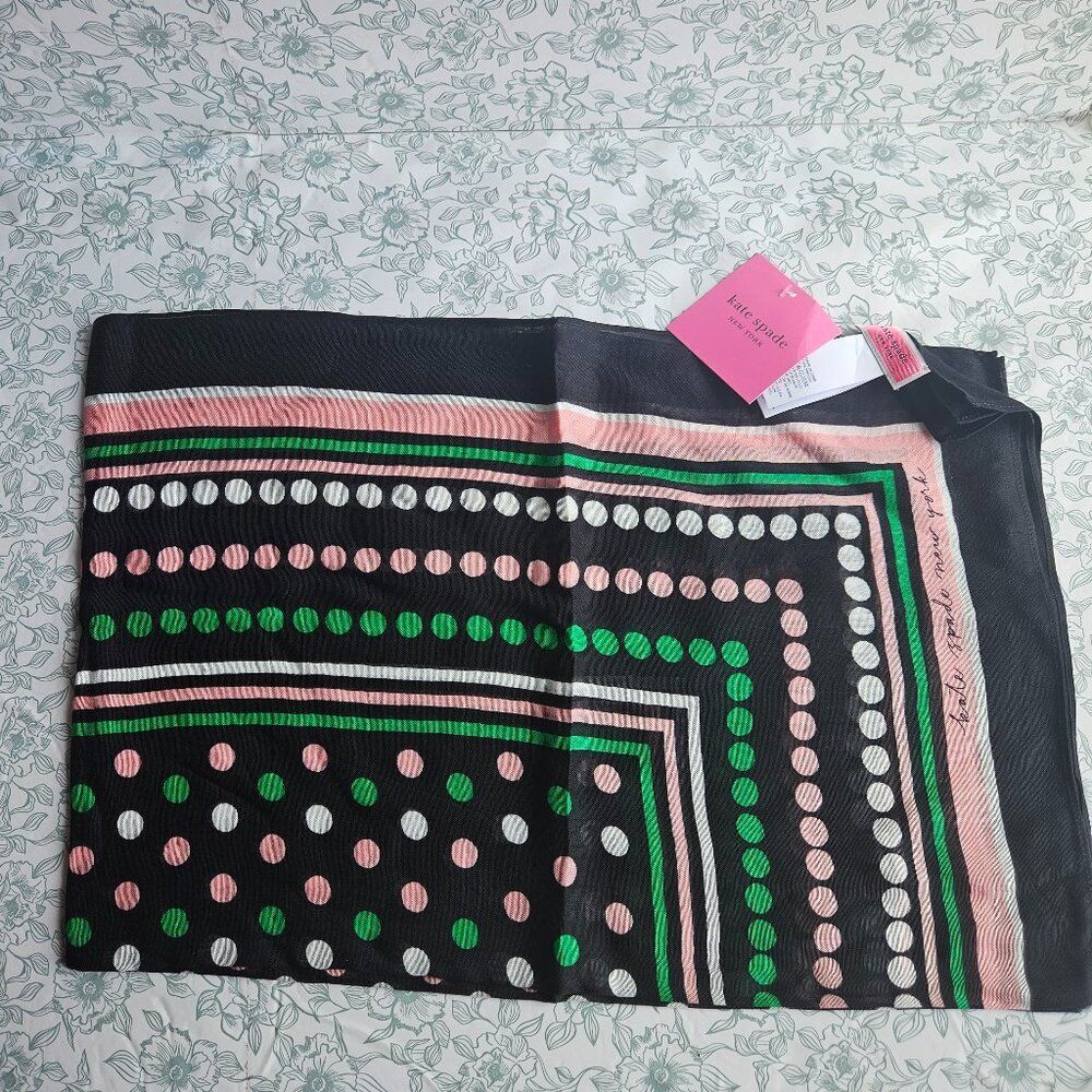 NWT Kate Spade New York Dot & Stripe Silk Scarf - Picture 3 of 5
